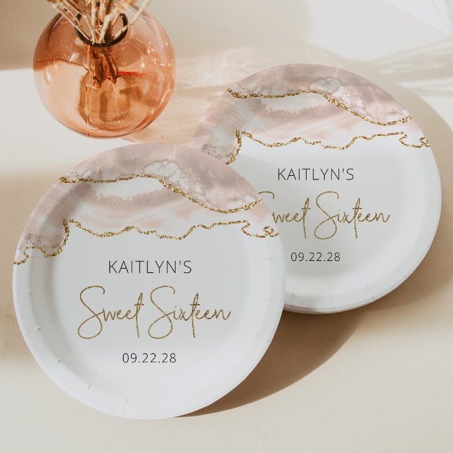 Ivory Gold Agate Sweet 16 Birthday Party Paper Plates (Creator Uploaded)