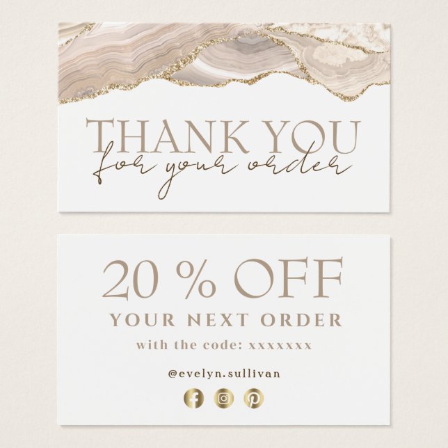 Ivory gold agate thank you discount card (Front & Back)