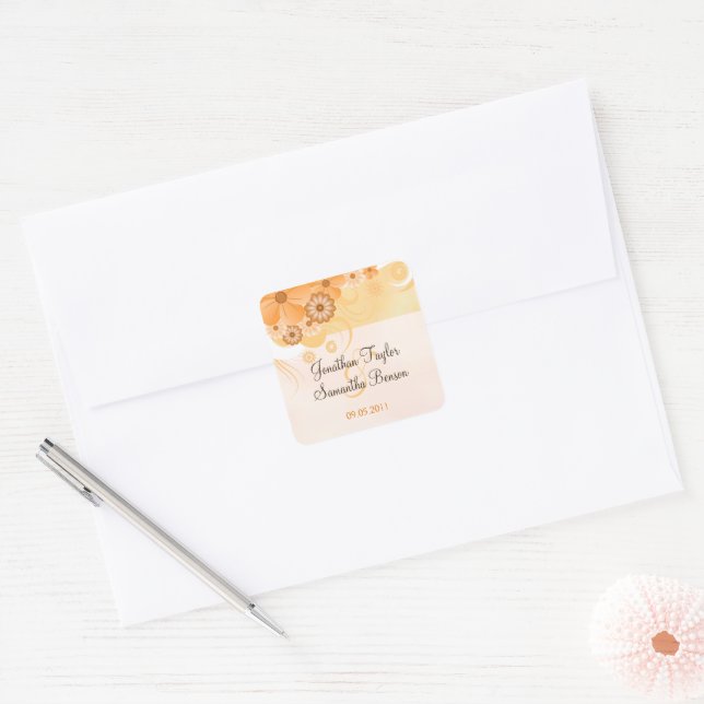 Ivory Gold amd Peach Floral Wedding Favor Stickers (Envelope)