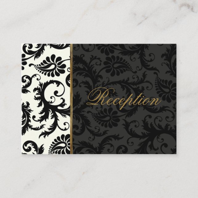 Ivory, Gold, and Black Damask Linen Enclosure Card (Front)