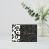 Ivory, Gold, and Black Damask Linen Enclosure Card (Standing Front)