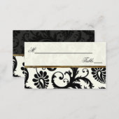 Ivory, Gold, and Black Damask Linen Placecards (Front/Back)