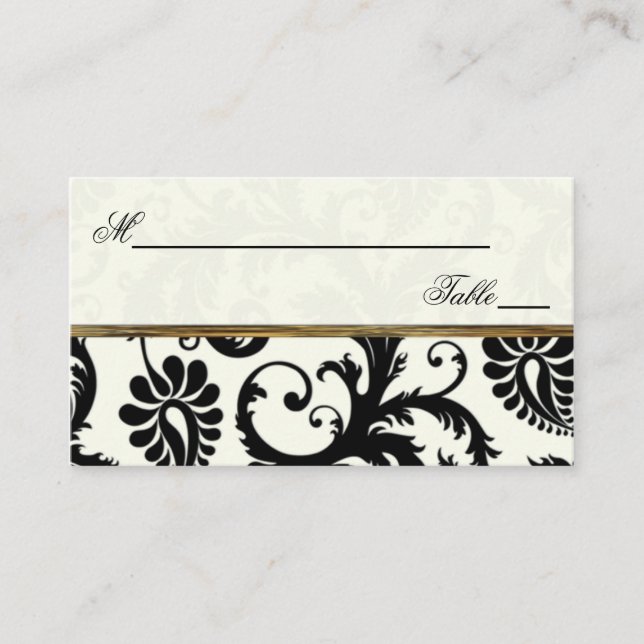 Ivory, Gold, and Black Damask Linen Placecards (Front)