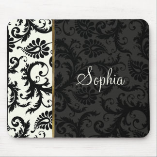 Ivory, Gold, and Black Damask Mousepad