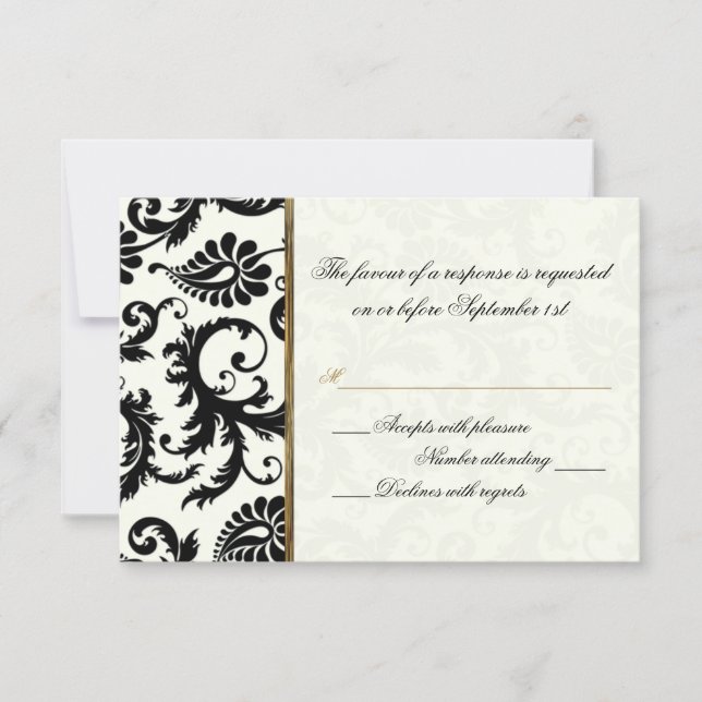 Ivory, Gold, and Black Damask Reply Card (Front)