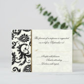 Ivory, Gold, and Black Damask Reply Card (Standing Front)
