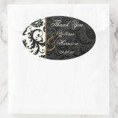 Ivory, Gold, and Black Damask Thank You Sticker (Bag)