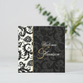 Ivory, Gold, and Black Damask Wedding Invitation (Standing Front)