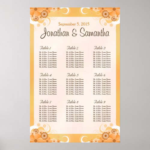 Ivory Gold and Peach Floral Table Seating Charts