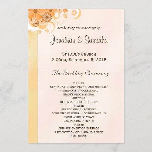 Ivory Gold and Peach Floral Wedding Programs