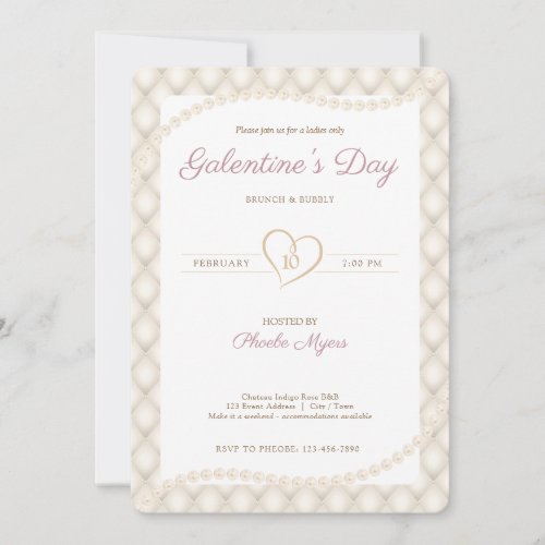 Ivory Gold and Pearls Galentineâs Party Invitation