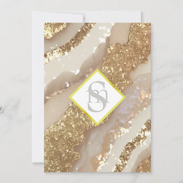 *~ Ivory Gold AR66 QR  + RSVP Agate Wedding Invitation (Front)