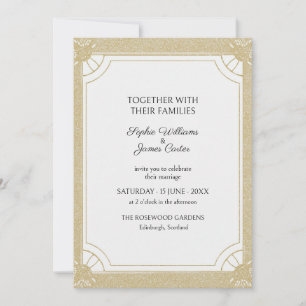 Ivory Gold Art Deco Frame Wedding Invitation