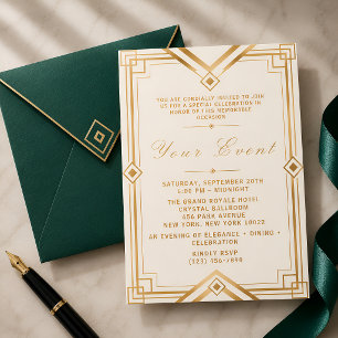 Ivory Gold Art Deco Soirée Elegant Geometric Invitation