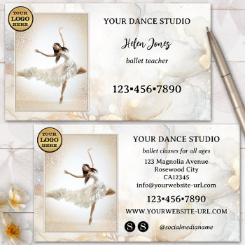 Ivory Gold Artistic Ballet Dance Studio Business Card by sunnysites at Zazzle