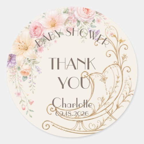 Ivory Gold Baby Shower Favor Sticker