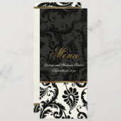 Ivory, Gold, Black Damask Wedding Menu Card (Front/Back)