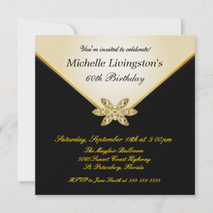Ivory Gold Black Elegant Womens Party Invitations