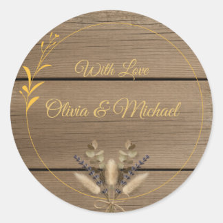 Ivory Gold Boho Floral Rustic Elegant Script Classic Round Sticker