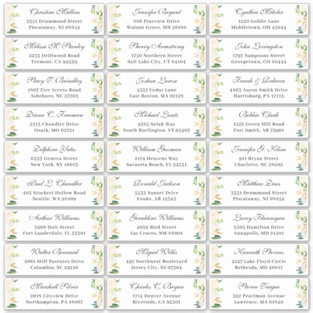 Ivory Gold Botanical Floral Wedding Guest Address Sticker (Front)
