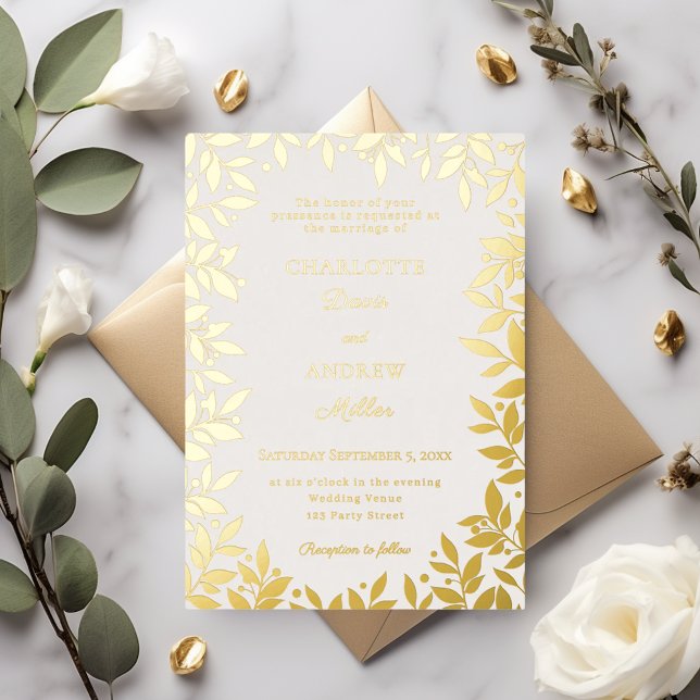 Ivory gold botanical leaves luxury wedding foil invitation (Creator Uploaded)