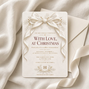 Ivory Gold Bow Christmas Eve Dinner Invitation
