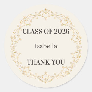 Ivory Gold Class of 2026 Graduation Favor Sticker
