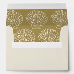 Ivory & Gold Coastal Hand Drawn Seashell Wedding Envelope
