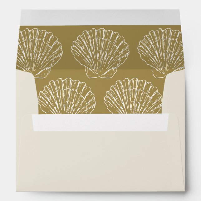 Ivory & Gold Coastal Hand Drawn Seashell Wedding Envelope (Back (Bottom))