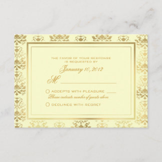 Ivory & Gold Damask Custom Wedding RSVP