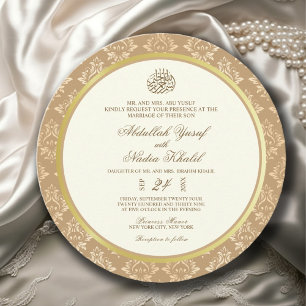 Ivory & Gold Damask Elegance Islamic Round wedding Invitation
