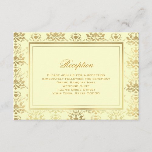 Ivory &amp; Gold Damask Reception Info Card