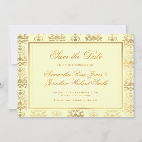 Ivory &amp; Gold Damask Save the Date