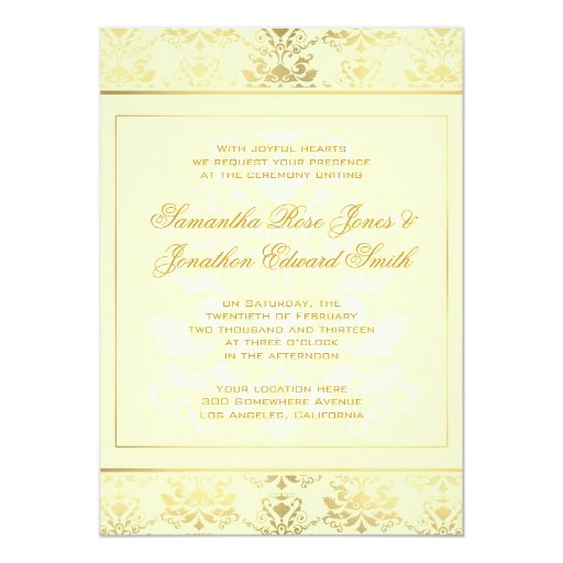 Ivory & Gold Damask Wedding Invitation | Zazzle