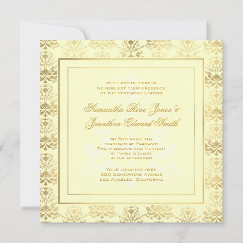Ivory &amp; Gold Damask Wedding Invitation