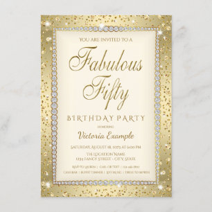 Ivory Gold Diamond Fabulous 50 Birthday Invitation