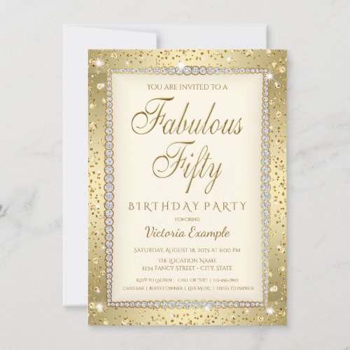 Ivory Gold Diamond Fabulous 50 Birthday Invitation