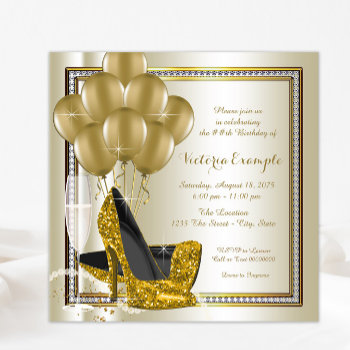 Ivory Gold Diamond High Heel Shoe Birthday Party Invitation by Pure_Elegance at Zazzle