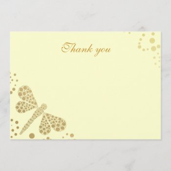 Ivory & Gold Dragonfly Pointillism Flat Thank You by prettypicture at Zazzle