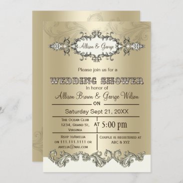 Ivory Gold Elegant couples wedding shower Invites