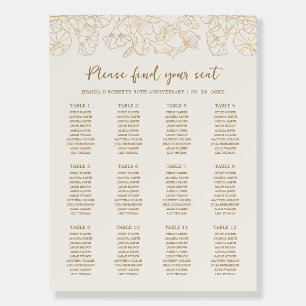 Ivory Gold Floral 12 Table Seating Chart Foam Board