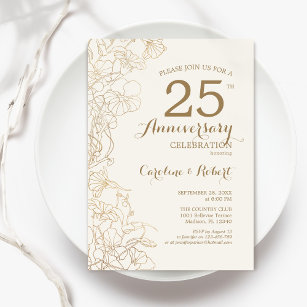Ivory Gold Floral 25th Anniversary Invitation