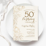 Ivory Gold Floral 50th Birthday Party Invitation<br><div class="desc">Ivory Gold Floral 50th Birthday Party Invitation. Minimalist modern design featuring botanical outline drawings accents and typography script font. Simple trendy invite card perfect for a stylish female bday celebration. Can be customized to any age. Printed Zazzle invitations or instant download digital printable template.</div>