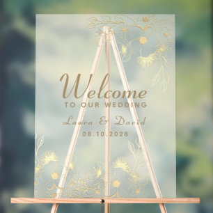 Ivory Gold Floral Acrylic Wedding Welcome Sign