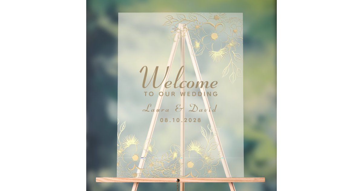Ivory Gold Floral Acrylic Wedding Welcome Sign | Zazzle