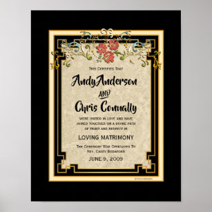 Ivory/Gold Floral Alternative Wedding Certificate Poster