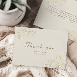 Ivory Gold Floral Bridal Thank You Card