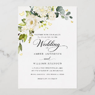 Ivory Gold Floral Butterfly Wedding Foil Invitation