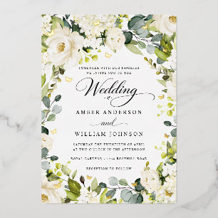 Ivory Gold Floral Butterfly Wedding Foil Invitation