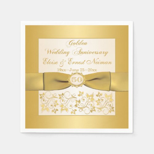 Ivory Gold Floral Golden Anniversary Napkins